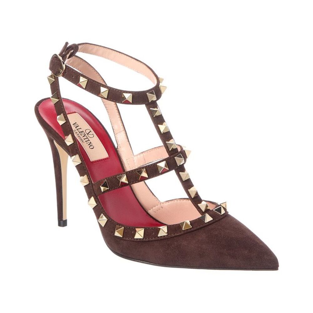 Valentino Rockstud 100 Caged Suede Pump, Brown